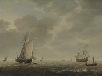 A Dutch Man-of-War and Various Vessels in a Breeze