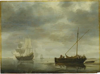 Single-Master and Frigate Firing Salute on a Calm Sea