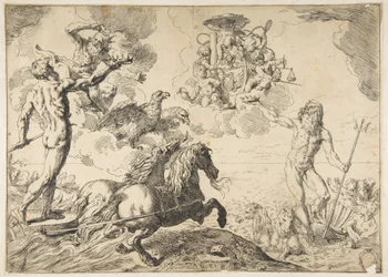 Jupiter, Neptune, and Pluto offering their crowns to the arms of Cardinal Borghese
