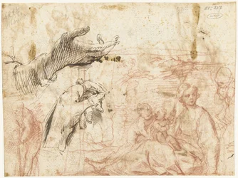 Sketch Sheet with Various Compositions, Including Two Hands