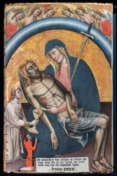 Lamentation over the dead Christ with the client, Iohannes de Elthinl, by Simone dei Crocifissi, c. 1368 (detail)
