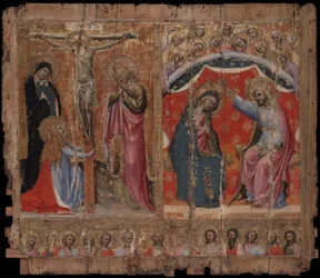 Small Altarpiece Showing the Crucifixion, the Coronation of the Virgin Mary, and Christ and the Apostles