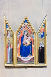 Triptych, Enthroned Madonna and Child with Angels (Centre), Angel of the Annunciation and Saint Augustine (Left), Virgin Annunciate and Saint Monica (Right)