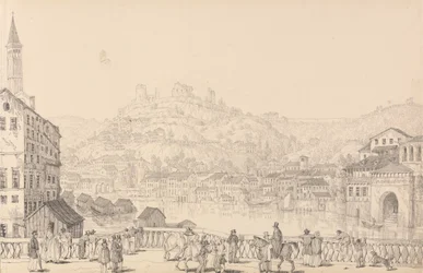 Album of 30 Views in the Tyrol and Italy: City of Verona and Castle of San Pietro from another bridge, 1st November 1840