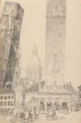 Album of 30 Views in the Tyrol and Italy: Leaning Towers, Statue of St. Francis, Bologna 12th Nov.r 1840