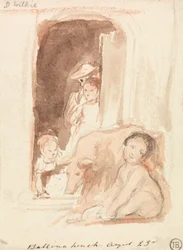 Children with Pig at a Doorway in Ballynahinch, Ireland