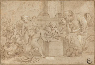 Elderly Man Watching Putti Dissect an Eye