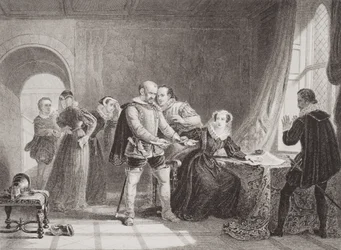 Mary Queen of Scots (1542-87) Compelled to Sign Her Abdication in Lochleven Castle in 1567, from 