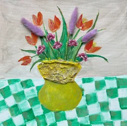 Bright Flowers Checkered Table