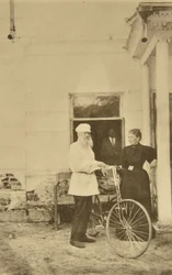 Russian author Leo Tolstoy with a bicycle, Russia