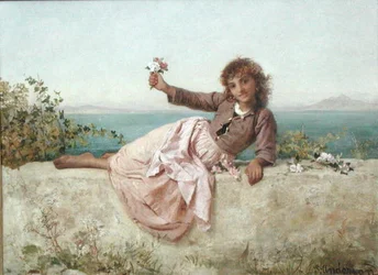 A Flower Seller in Capri, Italy, c.1875
