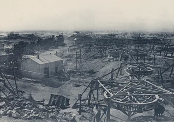 Scenes in the Old Days, Hauling by Horse Whins (black and white photo)