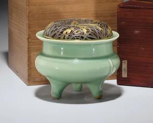 Large Longquan Celadon Tripod Censer with Japanese Parcel-Gilt Metal Cover