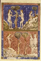 Adam and Eve (Illustration from the Sarajevo Haggadah)