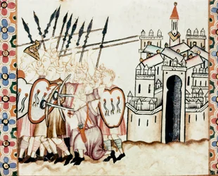 Army of the Moors defending a city (detail) - Miniature from the Song of Saint Mary (Cantigas de Santa Maria), a collection of songs dedicated to Saint Mary and her miracles, compiled under the reign of Alfonso X the Wise
