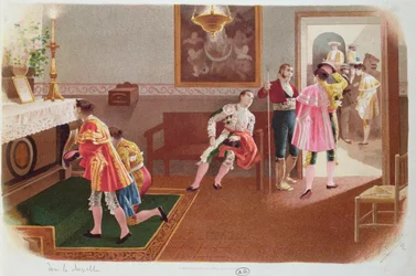 Bullfighters praying in the chapel before the fight, c.1900