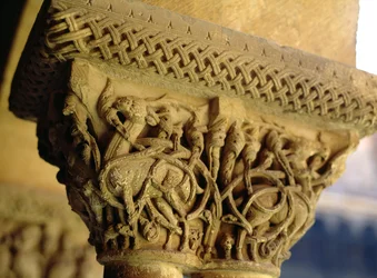 Carved capital on west side of cloister