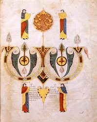 Colophon of the Visigothic-Mozarabic Bible of St. Isidores, with portraits of the two miniaturists, Florencio and Sancho, A.D. 960