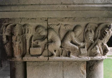 Detail of a Capital Depicting Stonemasons at Work