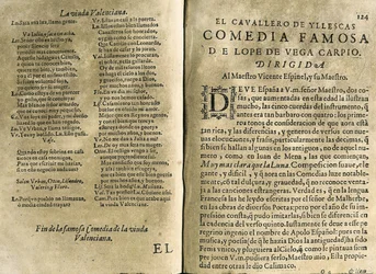 Spanish musician and classic poet Vicente Espinel; Felix Lope de Vega, “El cavallero de Yllescas”, comedy included in “Parte catorze de las comedias de Lope de Vega”, compilation published in Madrid by the widow of Fernan
