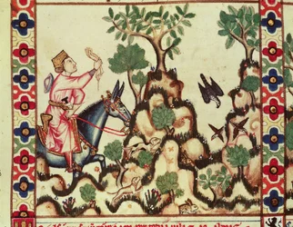 The Falcon Hunt, from the manuscript made under the direction of Alfonso X The Wise King of Castille and Leon