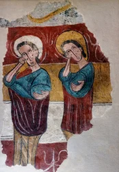 Mural Origin Church Santa Eulalia de Mérida in Susín (Huesca). 12th Century