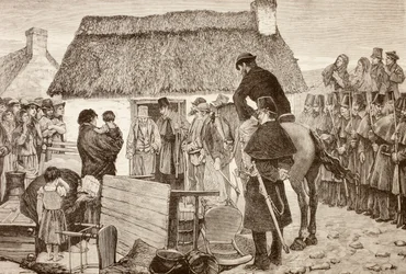 Poor tenants being evicted from their home during the Irish National Land League crisis, from 