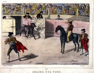 Release of Taurus, bullfighting in Spain, lithography