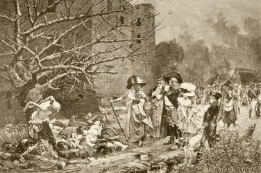 The massacre of Machecoul, France, during the French Revolution, after a painting by Francois Flameng, from 