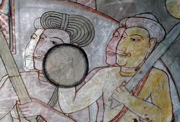 Fresco depicting army accompanying King of Ceylon, Golden Temple of Dambulla (Unesco World Heritage Site)