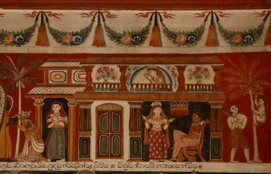 Wall Painting Depicting a Singhalese House in the Subdharama Temple, Dehiwala