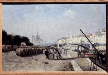 The Seine at the Sully Bridge, the wine port, the Quai Saint Bernard. Painting by Stanislas Lepine. 1882-1885. Private Collection