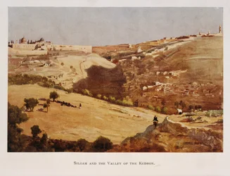 Watercolour by Stanley Inchbold, depicting the Kidron Valley, in Jerusalem, Palestine 1906