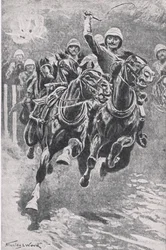 Lieutenant Maclaine Bringing Up the Guns at Maiwand, 17th July 1880 (Illustration from British Battles on Land and Sea, 1915)