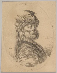A Turkish Man with a Beard and Turban with One Long Feather in Front, 1650