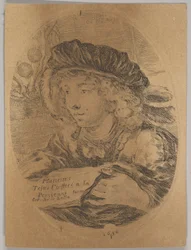 A Bust of a Young Man Wearing a Cap with Feathers, Turned Three-Quarters to the Left