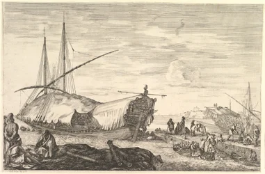 A galley covered in sails, from "Views of the port of Livorno" (Vues du port de Livourne)