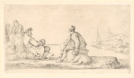 Old and Young Sailor Sitting by the Seashore