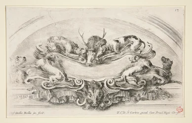 Cartouche with Dogs, Stag and Head of Boar