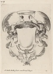 Cartouche with Eagles and Two Infants Holding a Crown