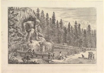 Colossal Statue of the Appenino by Giambologna to Left, Represented as a Giant Crouching