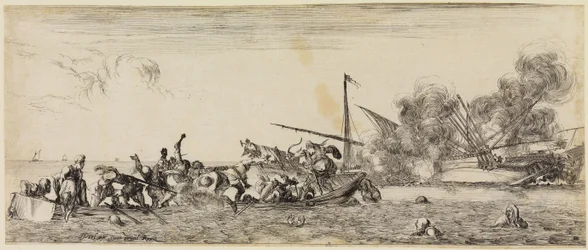 Peace and War: Sea Battle with Rowboat in the Foreground