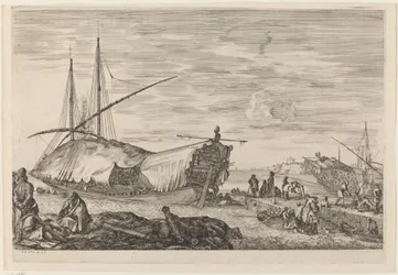 Galley with Deck Covered with Sails