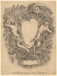 Cartouche with a Man and a Satyr