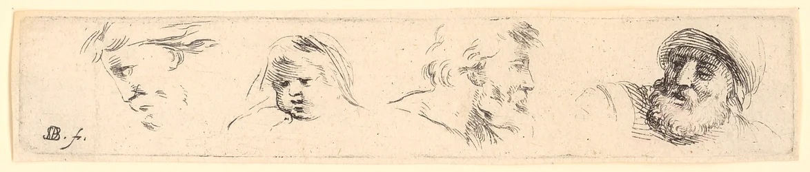 Head Studies of Three Bearded Men, the One on the Right Wearing a Helmet, and of a Child