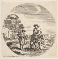 Landscape with Two Peasants, One Riding a Horse, from Landscapes and Seaports