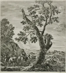 Mounted Peasant with a Child in Her Arms, Plate Six from The Six Large Views of Rome and the Campagna