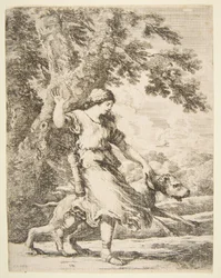 Nymph Holding a Large Dog by the Collar, ca. 1654