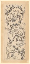 Ornamental Panel with Three Sphinxes, Plate 3 from the series "Ornaments or Grotesques"