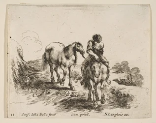 Plate 11: a young horseman, seen from the front, leading another horse, from Diversi Animali